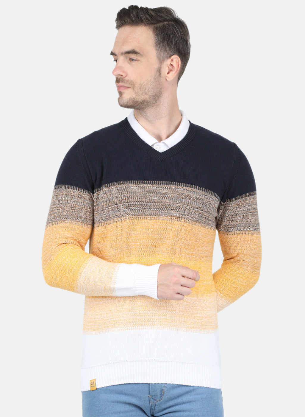 Men White Self Design Pullover
