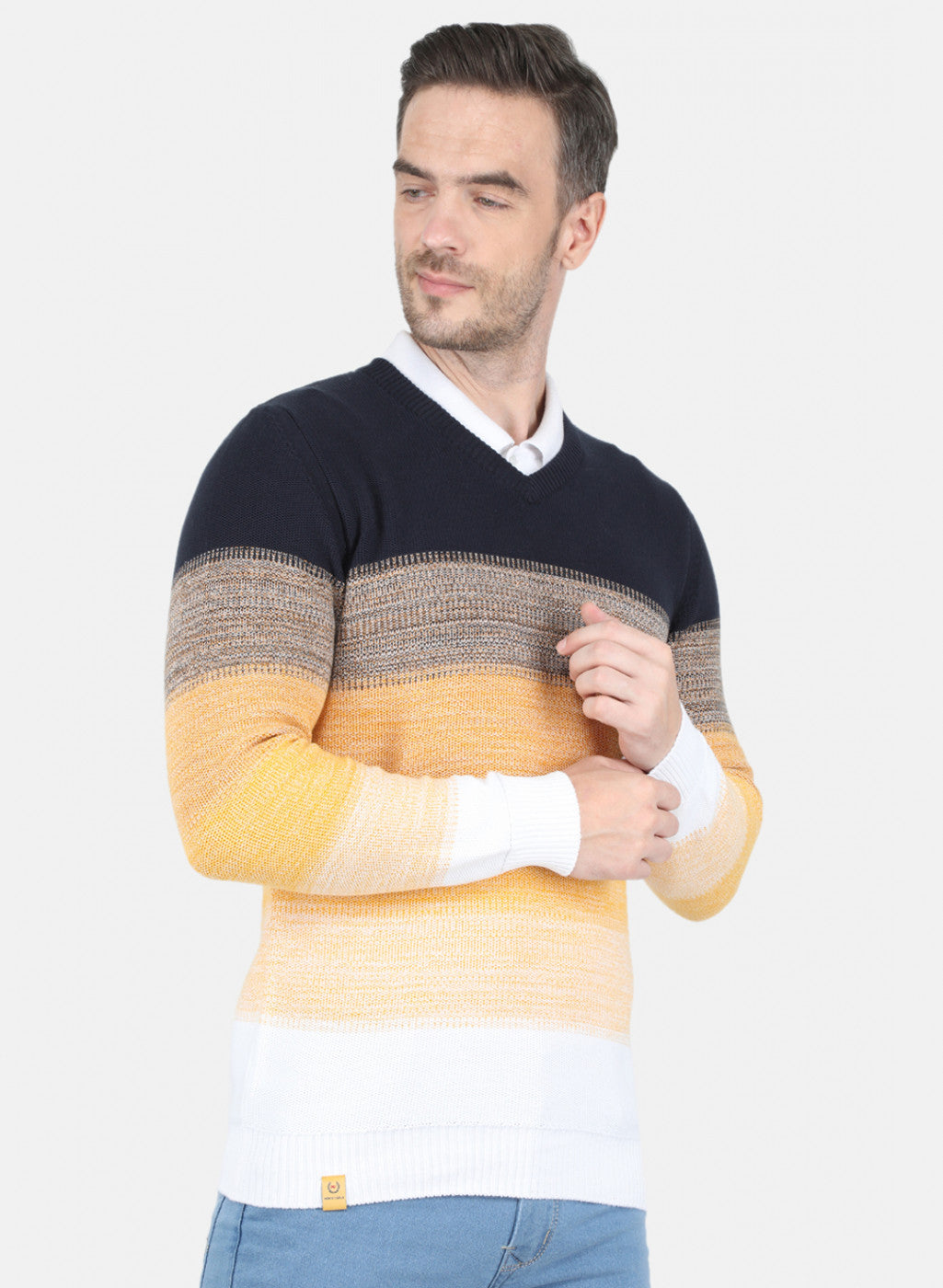 Men White Self Design Pullover