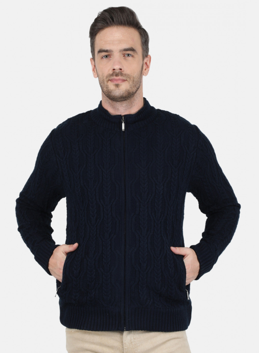 Men NAvy Blue Self Design Jacket
