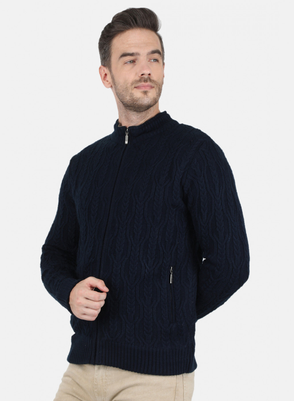 Men NAvy Blue Self Design Jacket