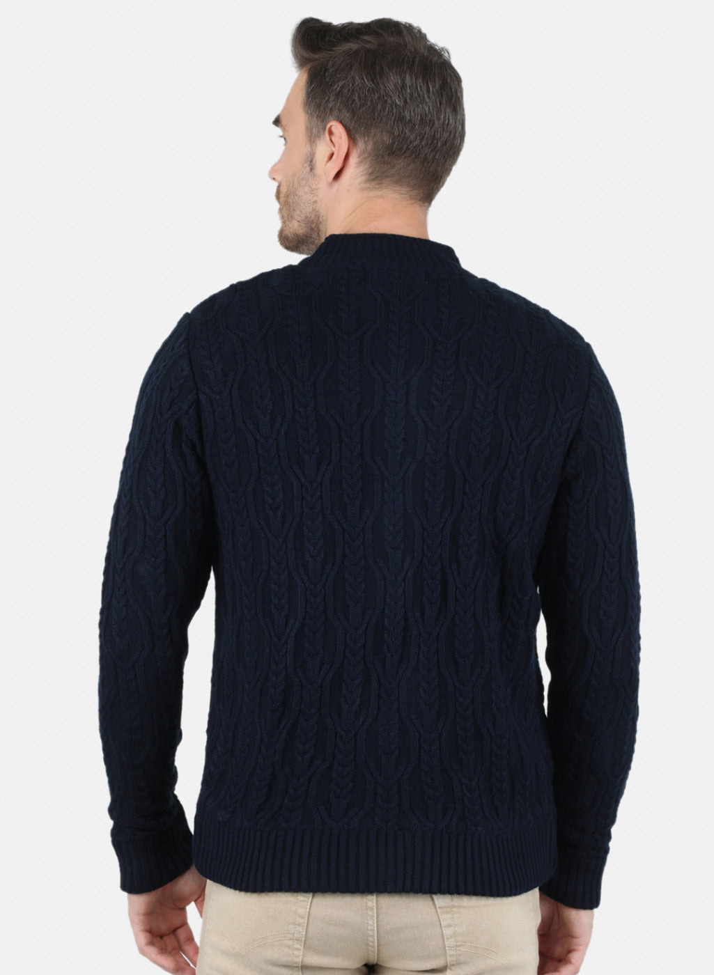 Men NAvy Blue Self Design Jacket