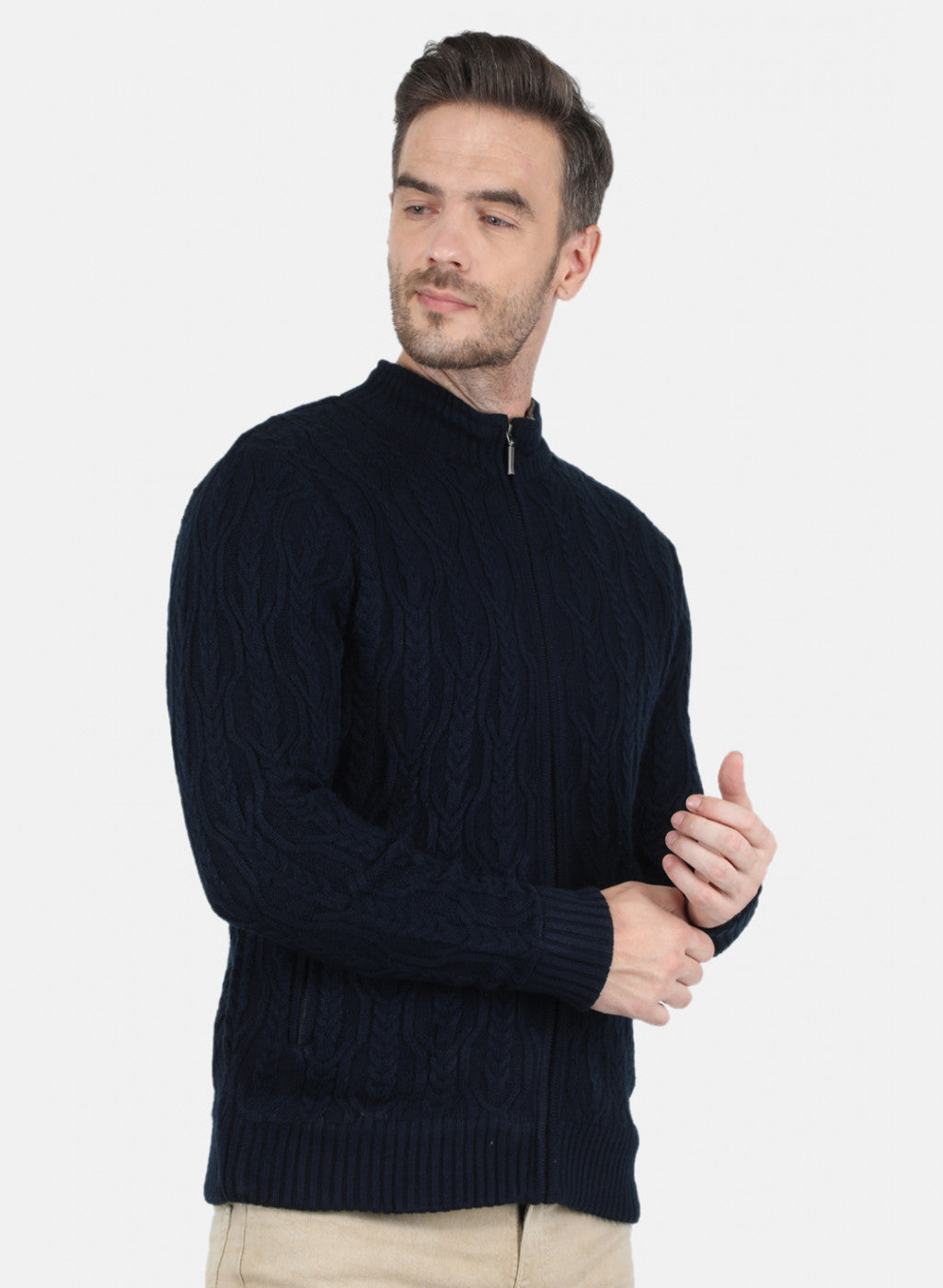 Men NAvy Blue Self Design Jacket