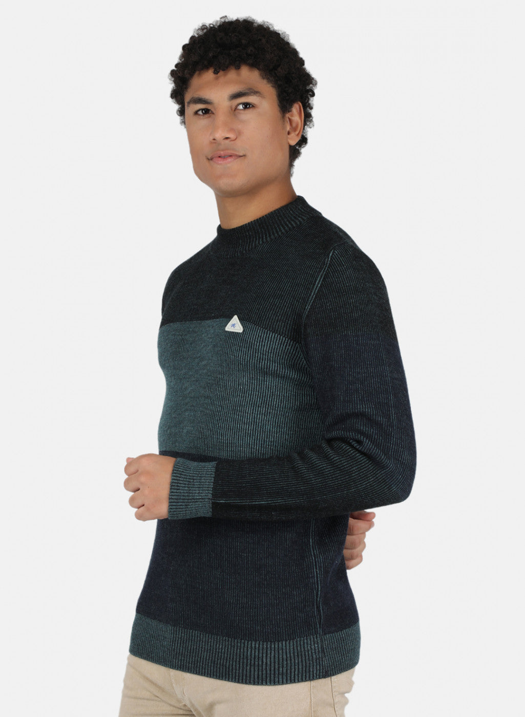 Men Sea Green Self Design Pullover