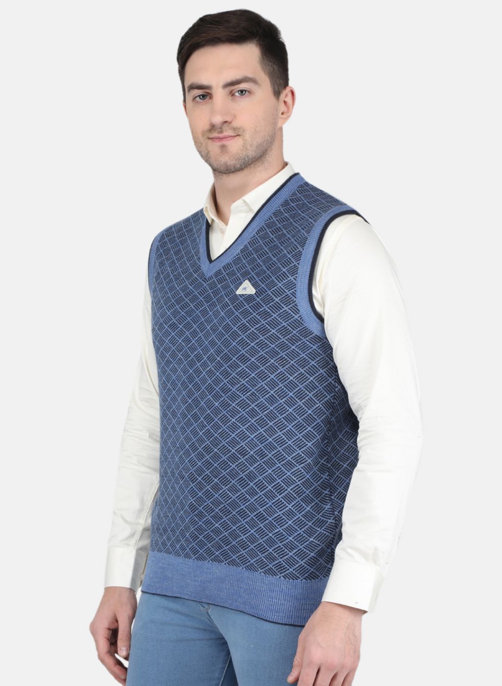 Men Blue Self Design Sweater