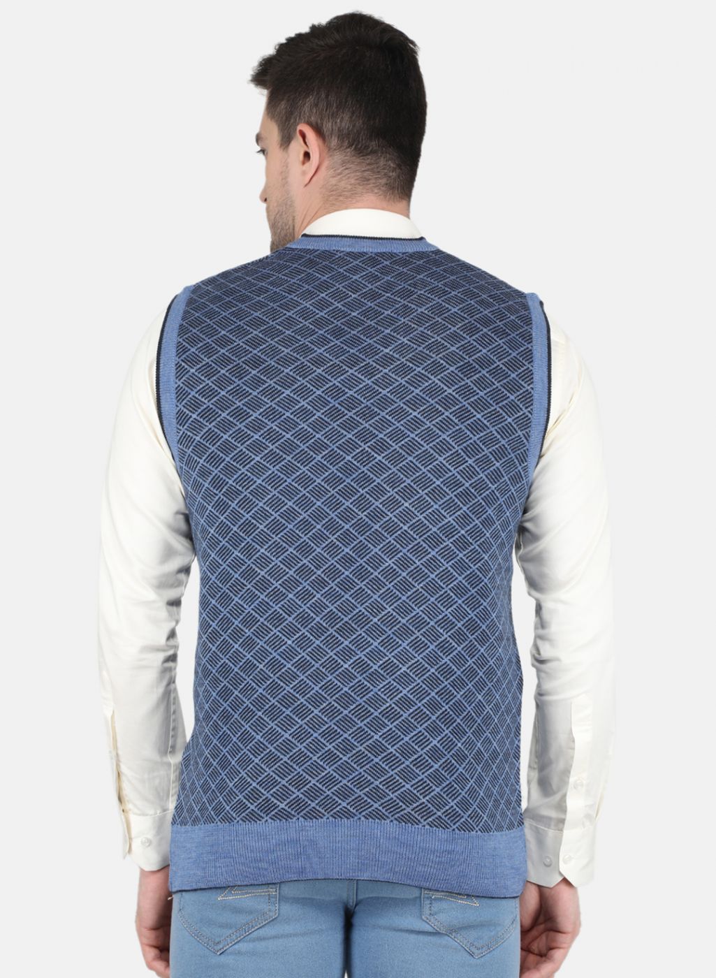 Men Blue Self Design Sweater