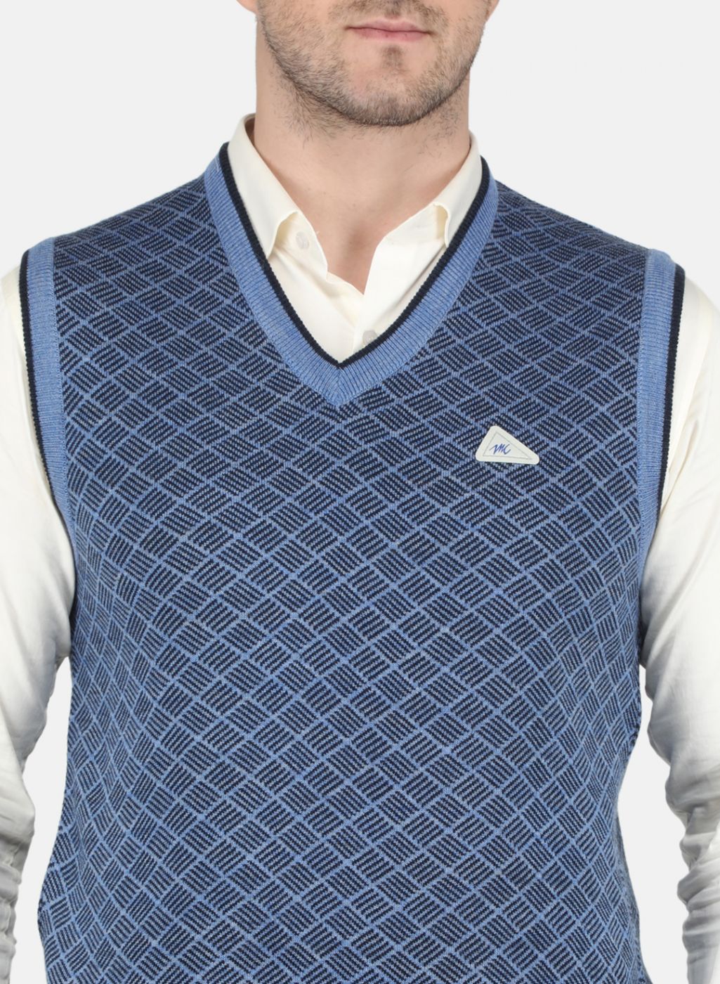 Men Blue Self Design Sweater