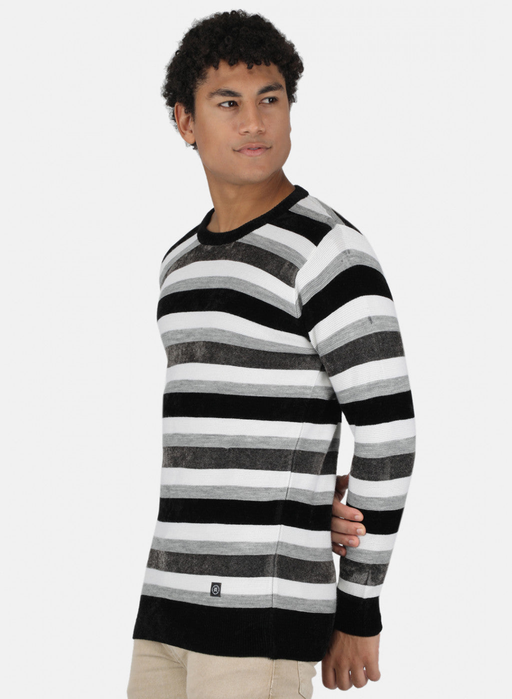 Men Black & Grey Self Design Pullover