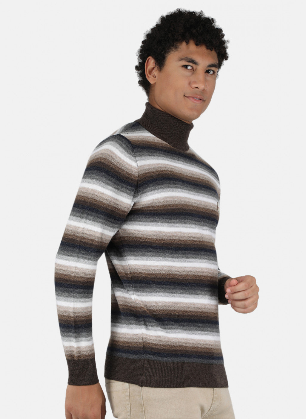 Men Brown Self Design Pullover