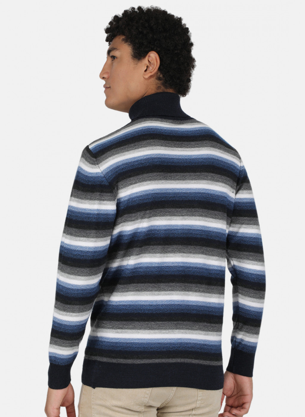 Men NAvy Blue Self Design Pullover