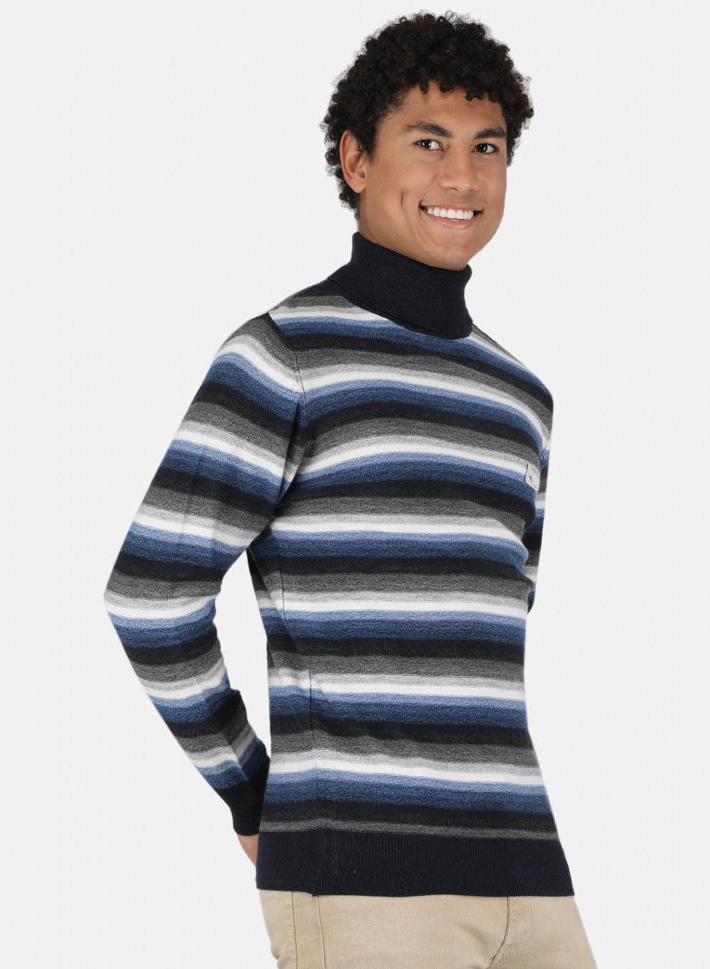 Men NAvy Blue Self Design Pullover