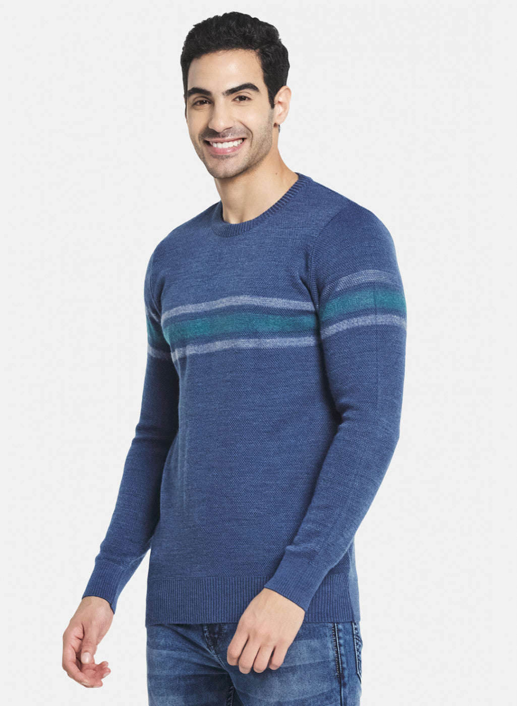 Men Blue Self Design Pullover