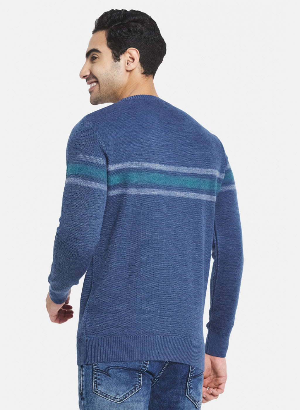 Men Blue Self Design Pullover