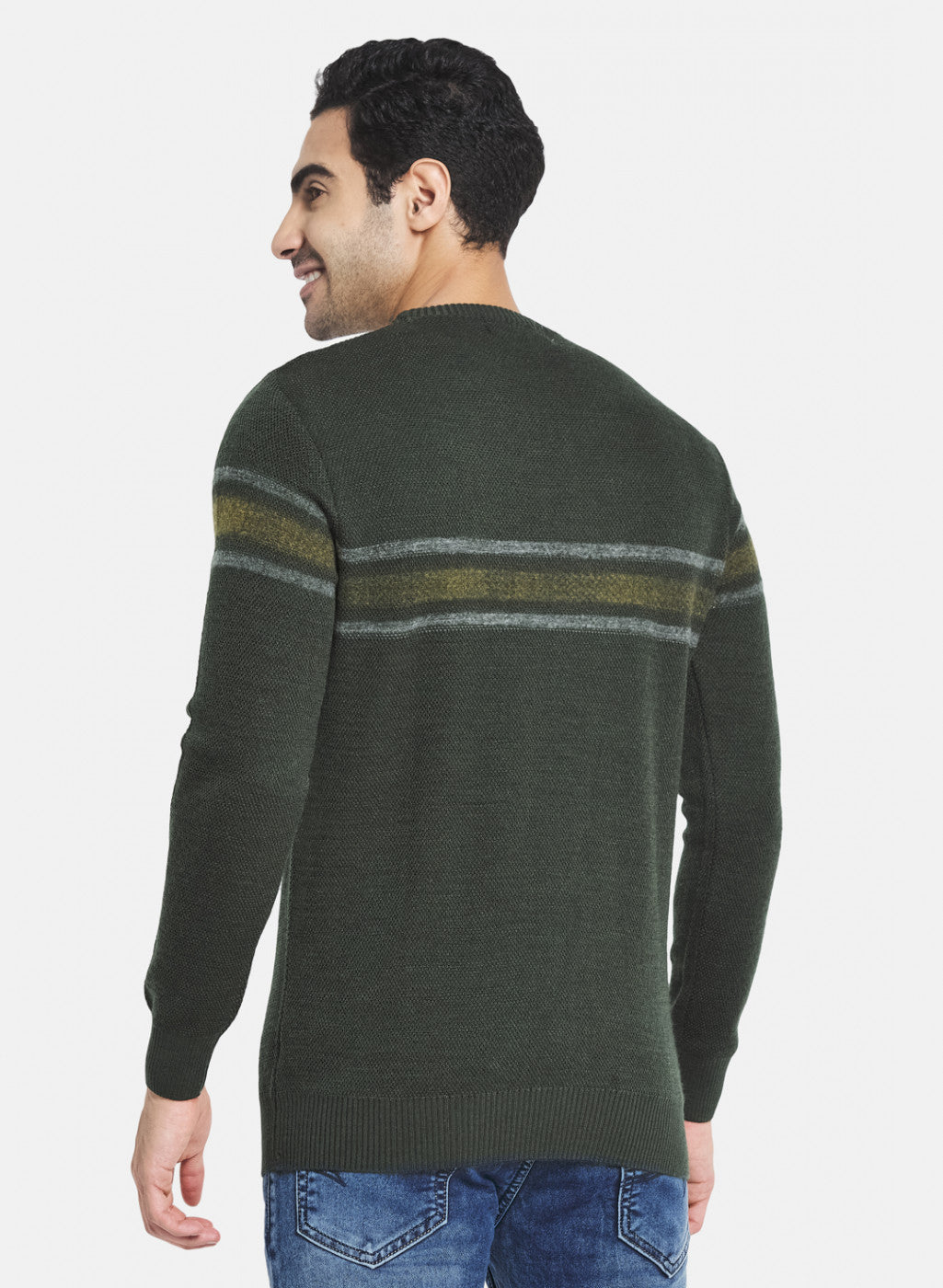 Men Green Self Design Pullover