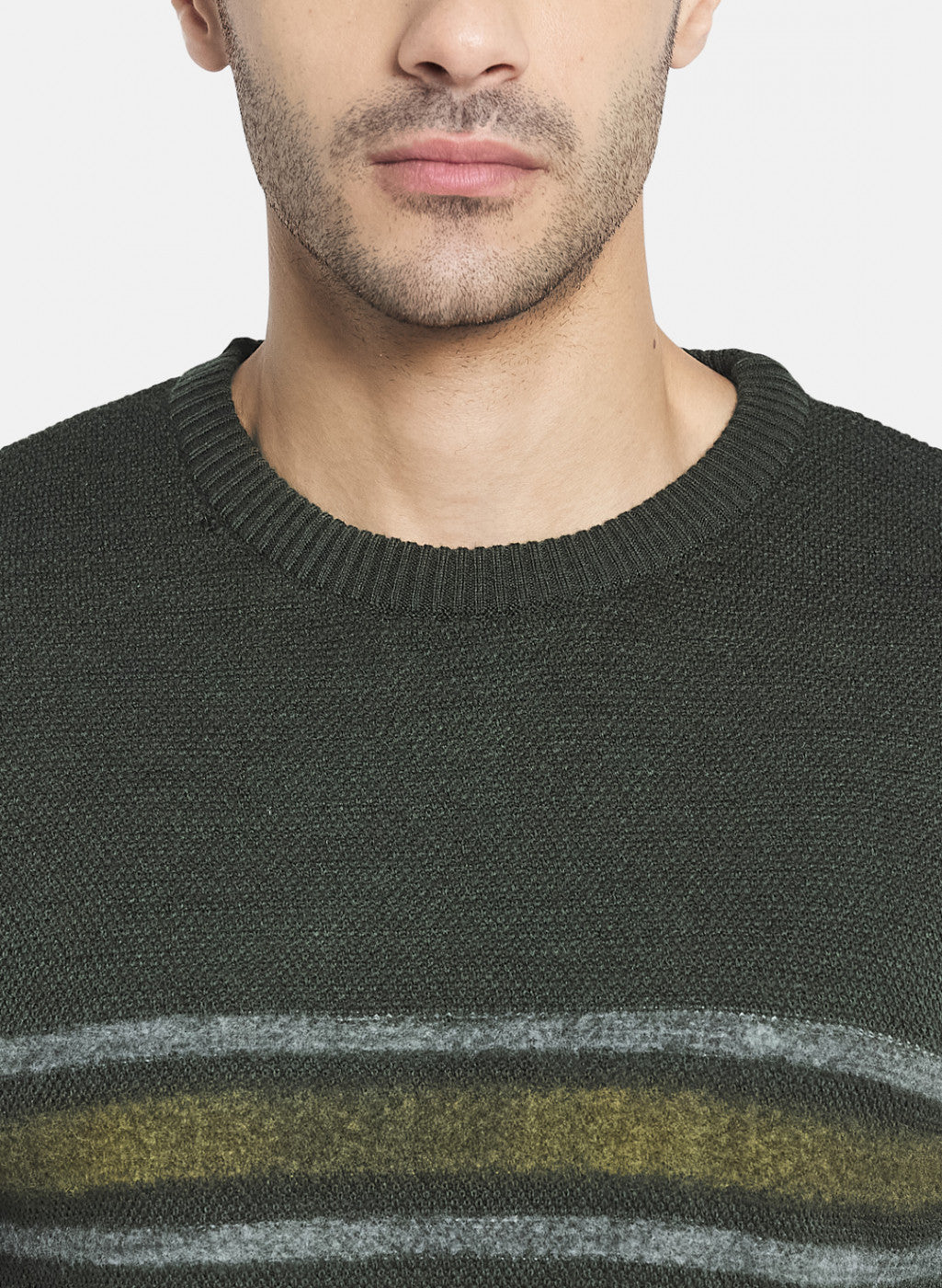 Men Green Self Design Pullover