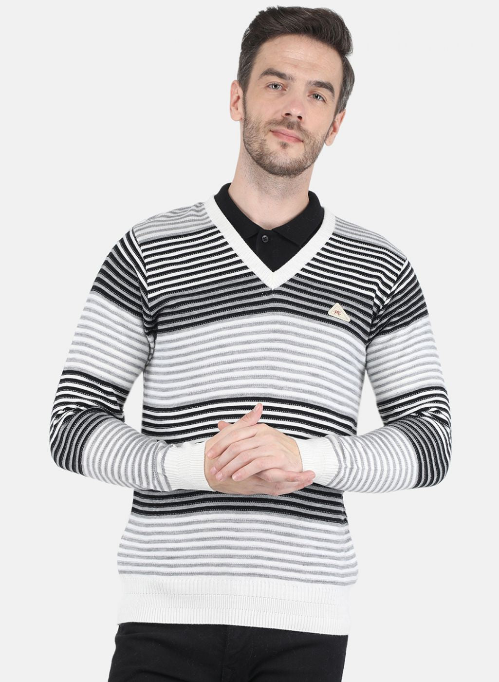 Men Grey & Black Stripe Pullover