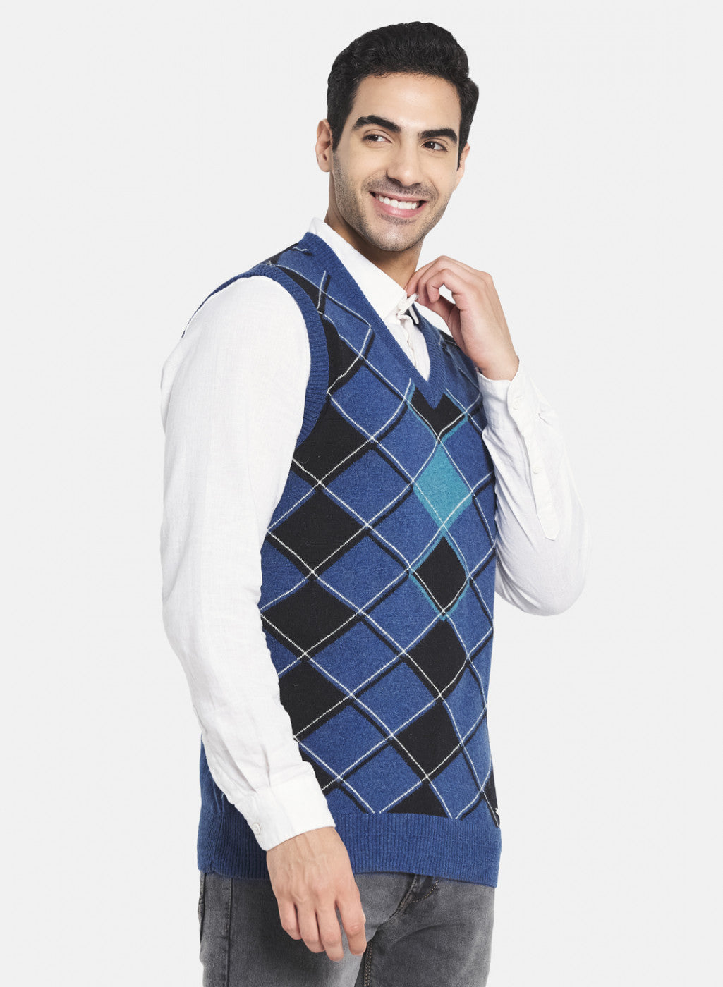 Men Blue Printed Sweater