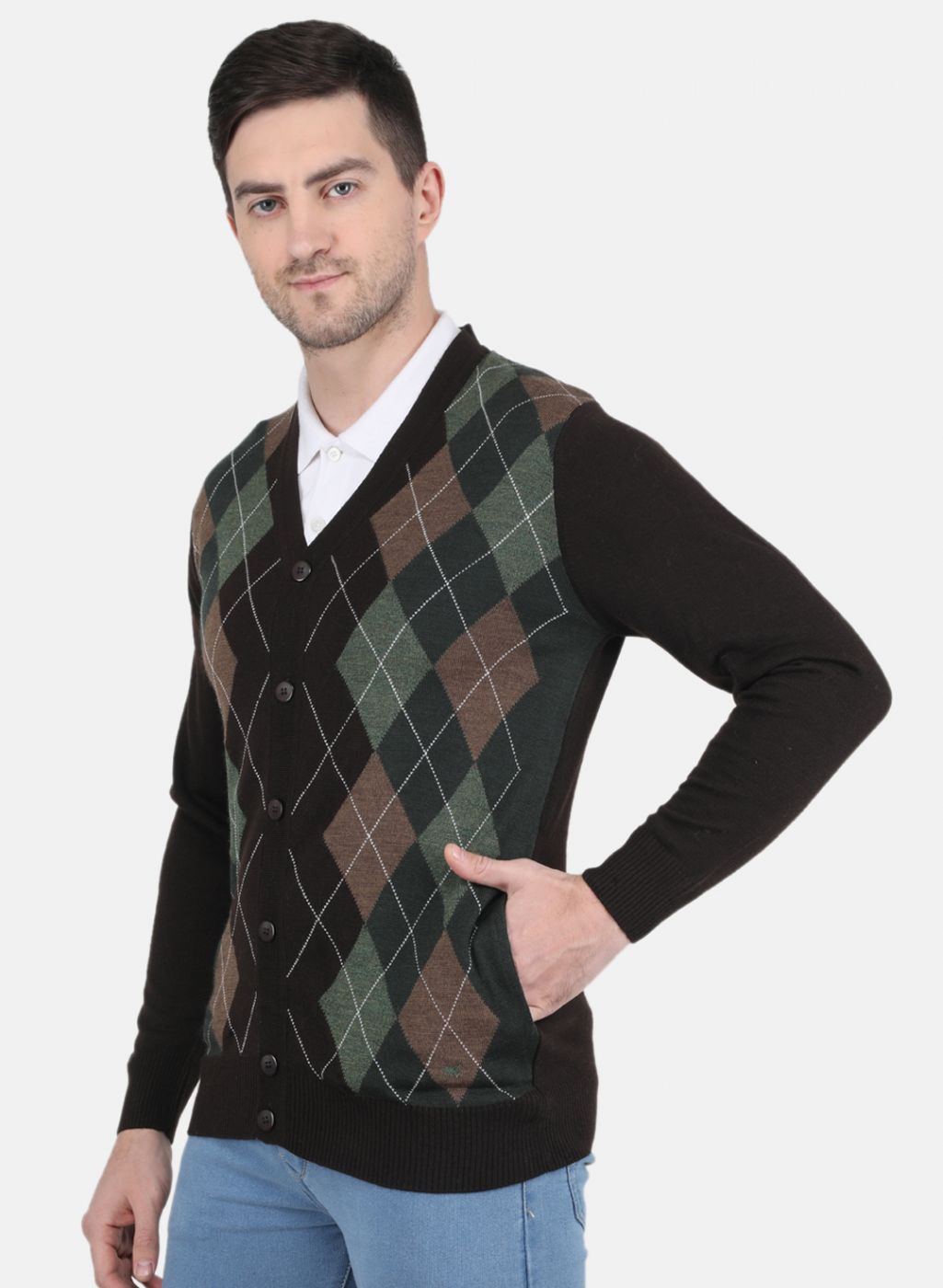 Men Brown Printed Cardigan