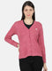 Women Pink Self Design Cardigan