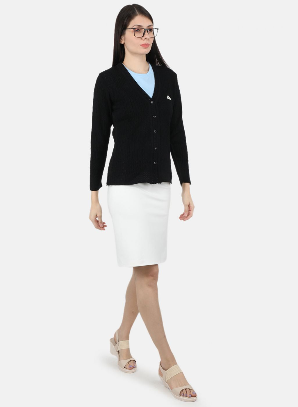 Women Black Self Design Cardigan