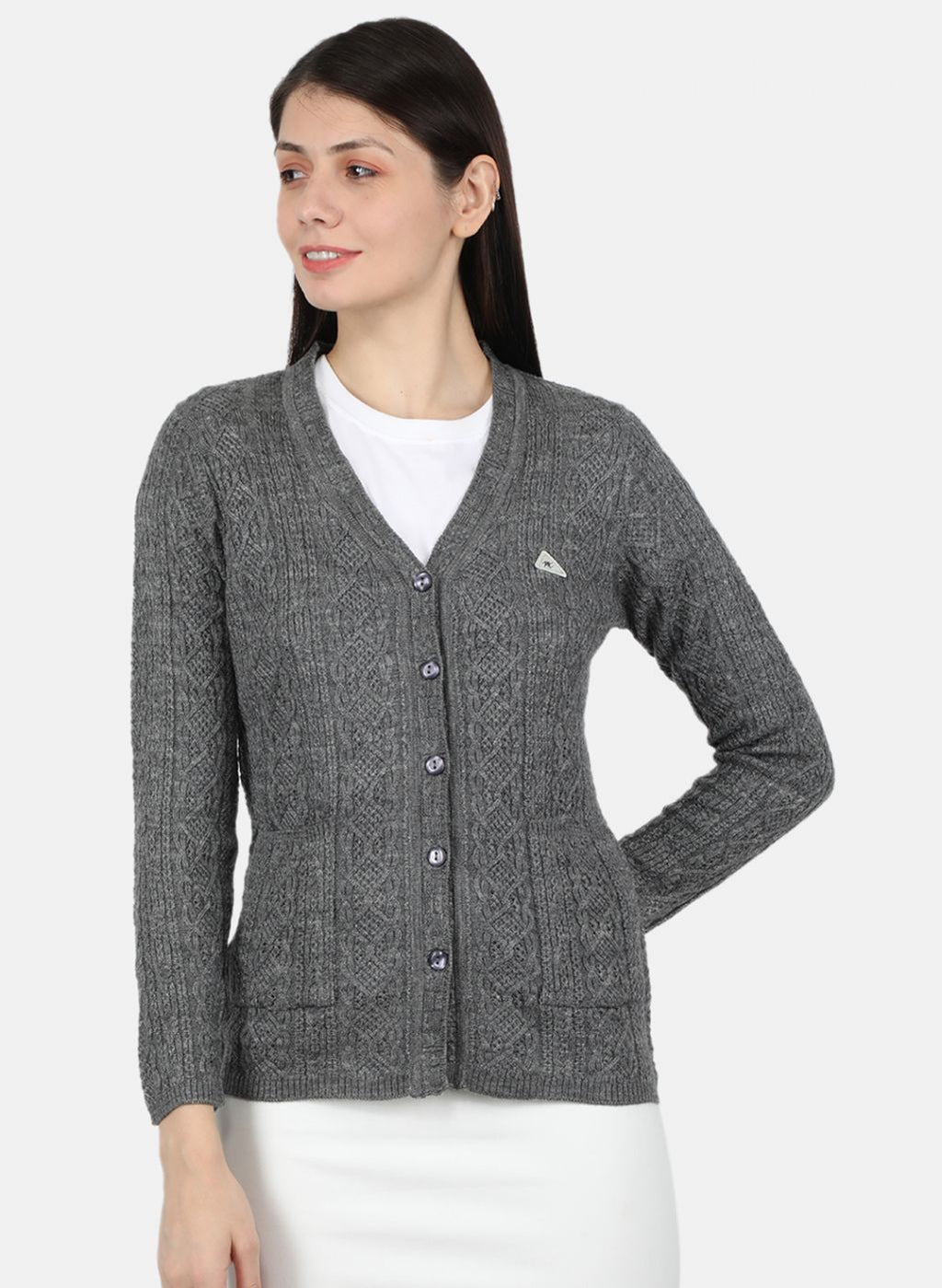 Women Grey Self Design Cardigan
