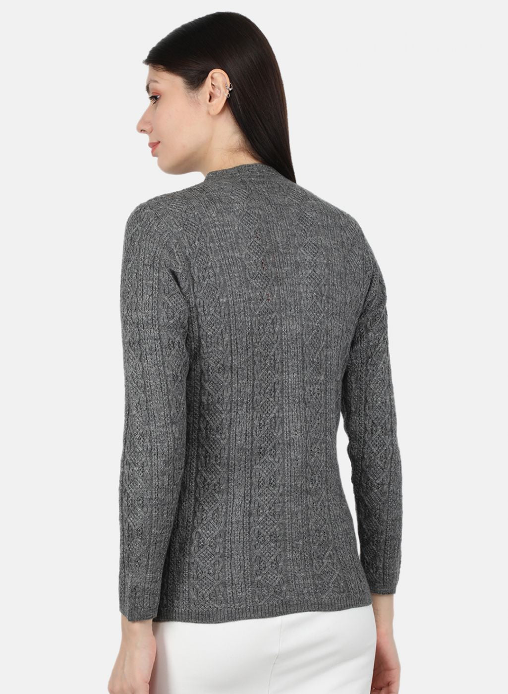 Women Grey Self Design Cardigan