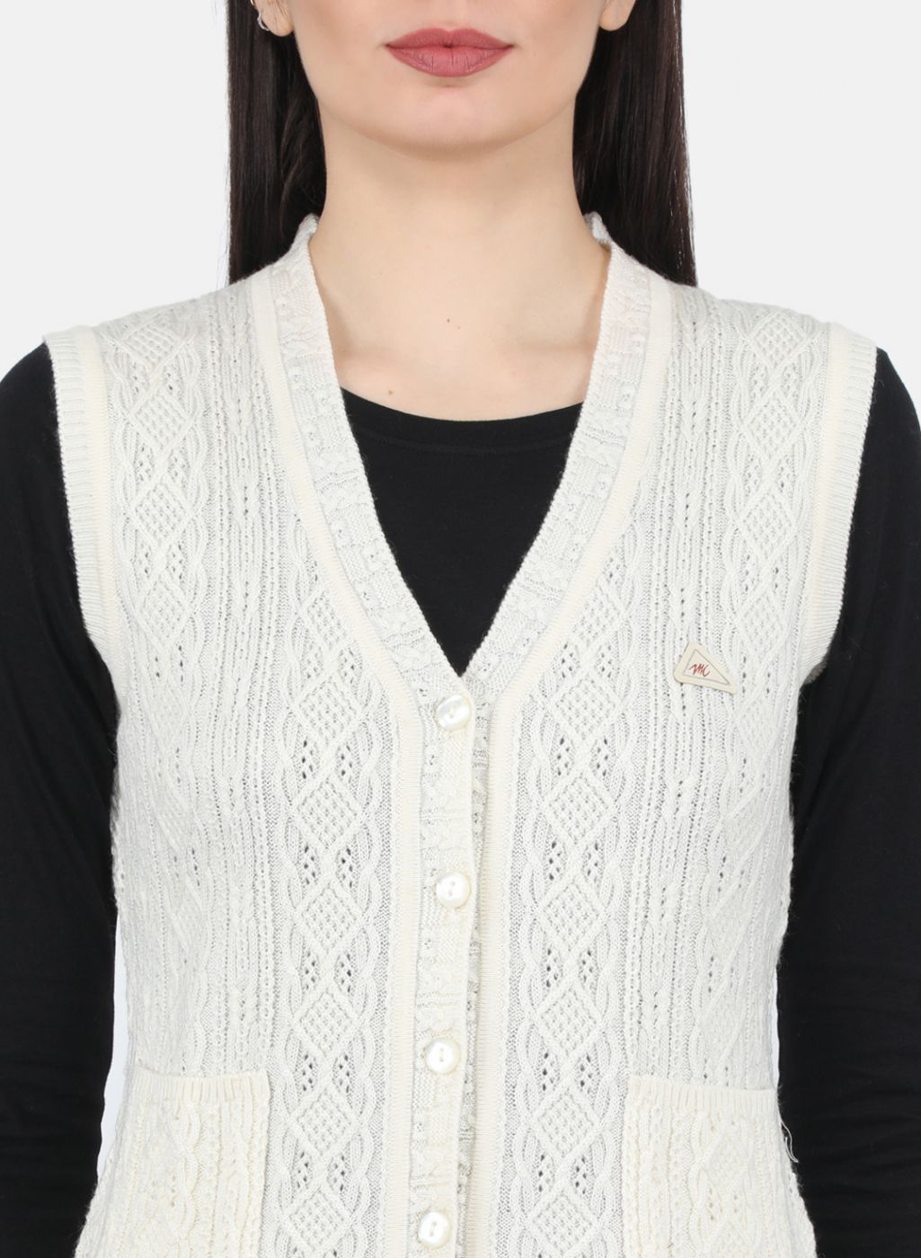 Women Off White Self Design Cardigan