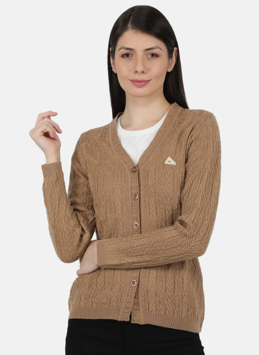 Women Beige Self Design Cardigan