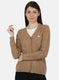 Women Beige Self Design Cardigan