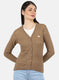 Women Brown Self Design Cardigan