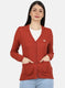 Women Rust Orange Self Design Cardigan