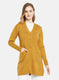 Women Yellow Self Design Cardigan
