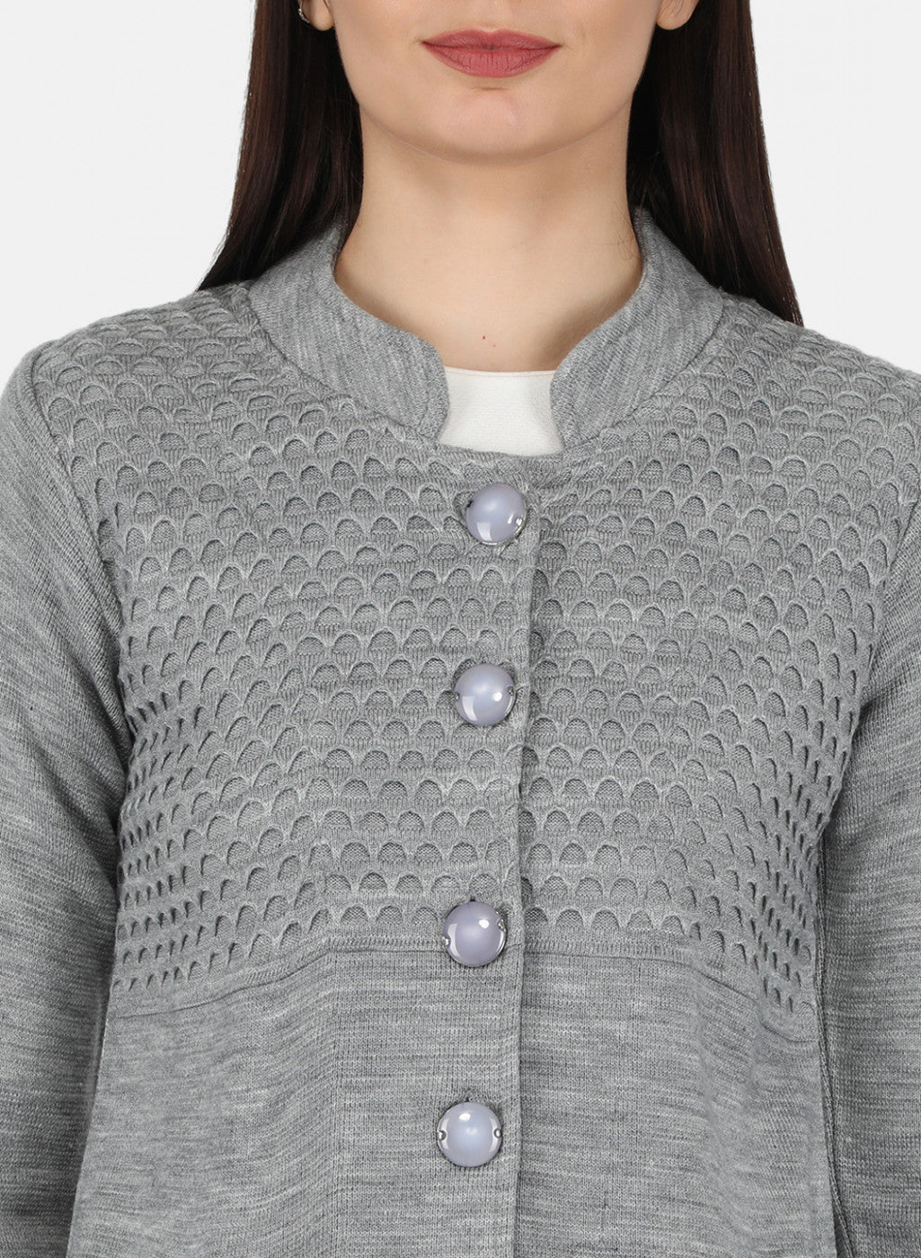 Women Grey Self Design Coat