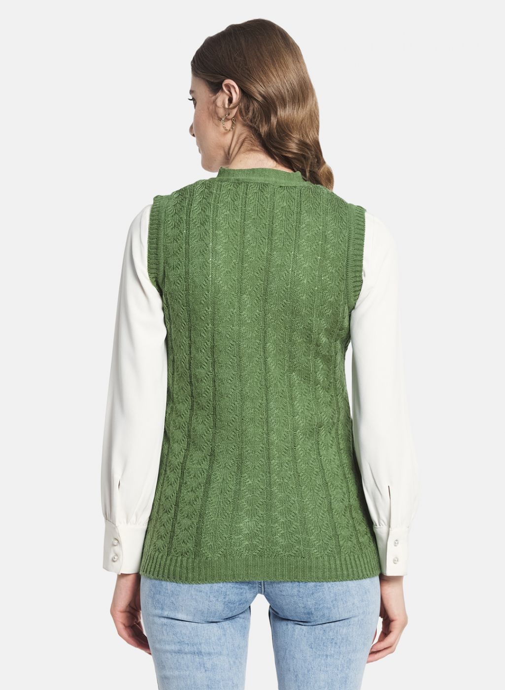 Women Green Self Design Cardigan