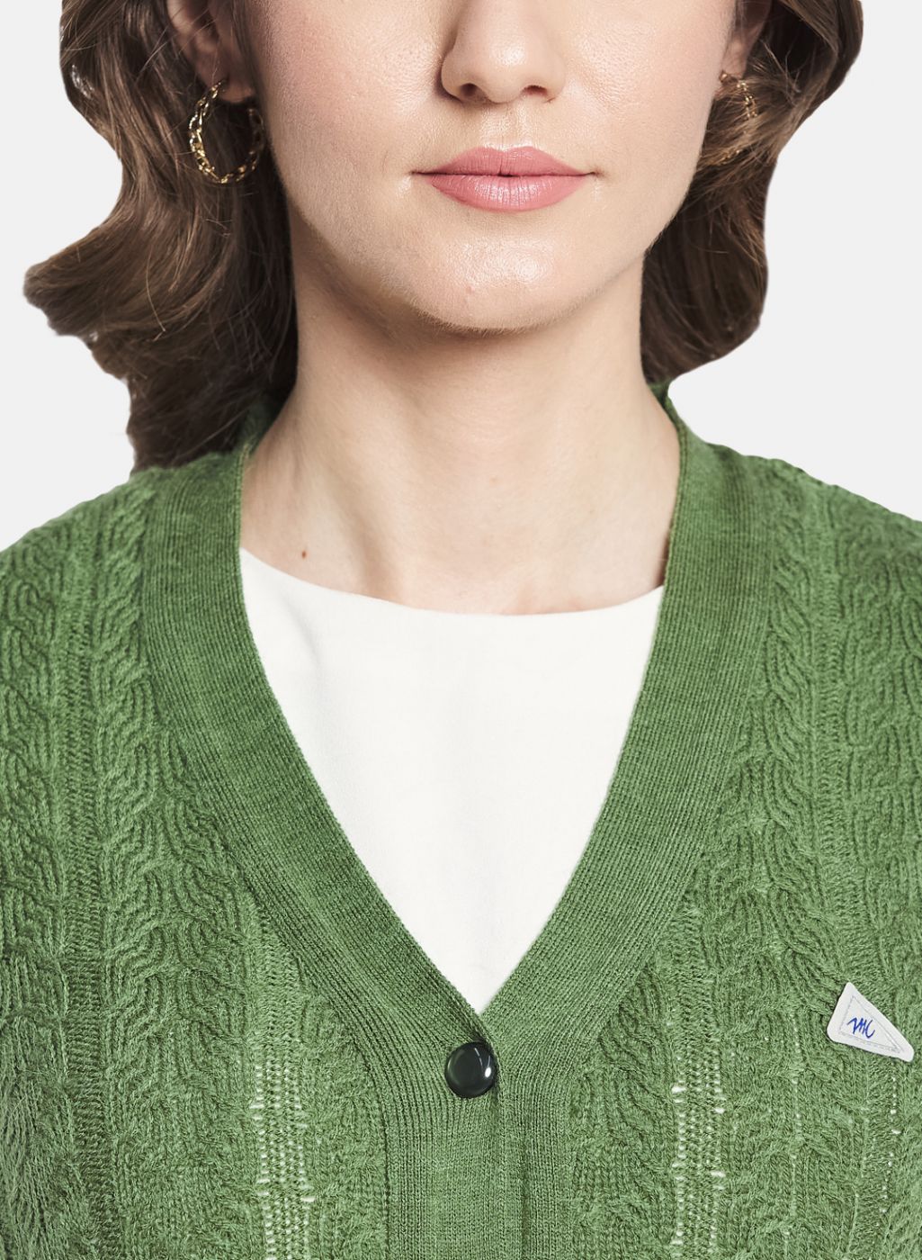 Women Green Self Design Cardigan
