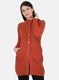Women Rust Orange Self Design Cardigan