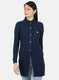 Women Navy Blue Self Design Cardigan