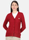 Women Maroon Self Design Cardigan