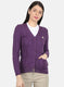 Women Purple Self Design Cardigan