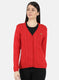Women Red Self Design Cardigan