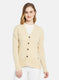 Women Cream Self Design Cardigan
