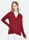 Women Maroon Self Design Cardigan