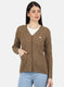 Women Brown Self Design Cardigan