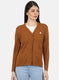 Women Orange Self Design Cardigan