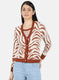 Women Rust Orange Self Design Cardigan