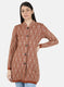 Women Rust Orange Self Design Coat