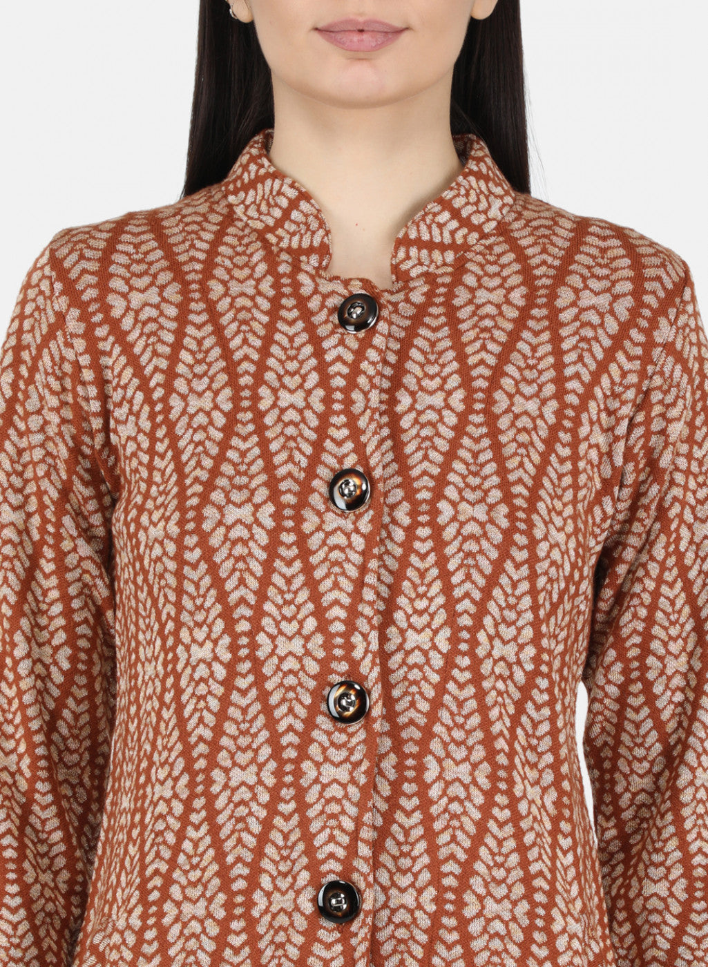 Women Rust Orange Self Design Coat