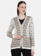 Women White & Brown Self Design Cardigan