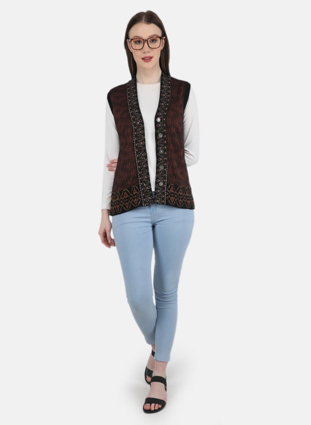 Women Black Self Design Cardigan