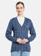 Women Blue Self Design Cardigan