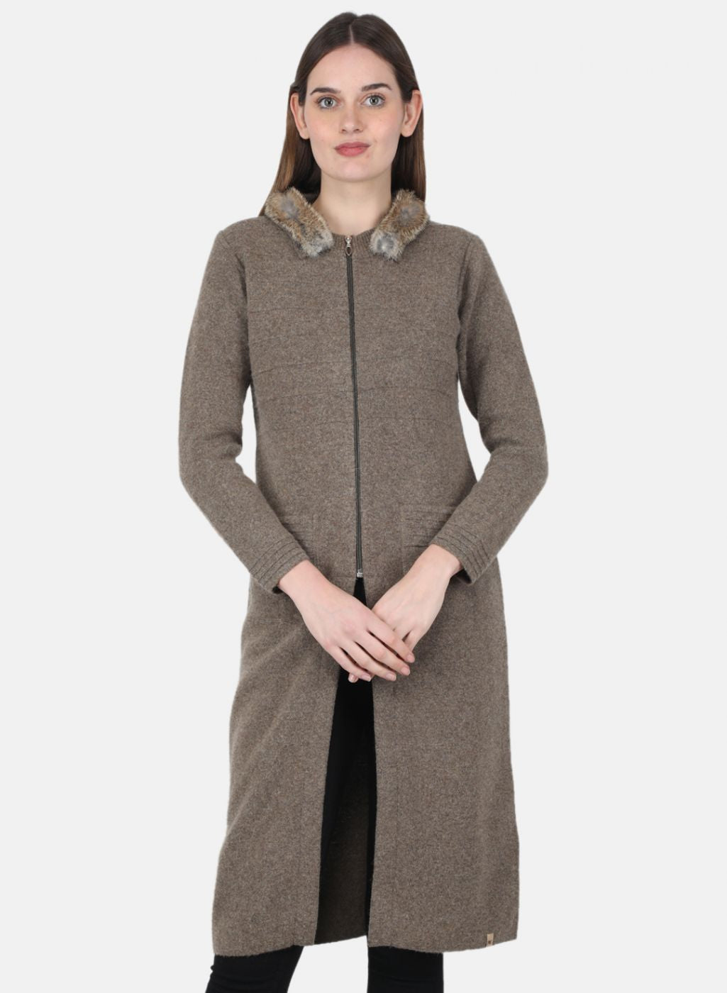 Women Brown Self Design Pullover
